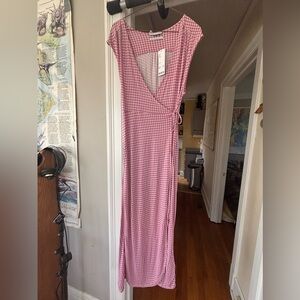 Urban Outfitters Pink Gingham Wrap Maxi Dress